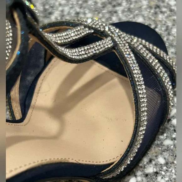 I. Miller Navy Rhinestone Heels Size 6 Wedding Party Ankle Strap - Picture 7 of 12